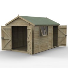 12x8 Forest Timberdale Tongue and Groove Apex Shed With Double and Single Doors - isolated angle view, doors open