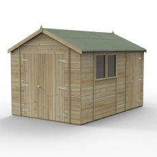 12x8 Forest Timberdale Tongue and Groove Apex Shed With Double and Single Doors - isolated angle view, doors closed