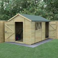 12x8 Forest Timberdale Tongue and Groove Apex Shed With Multiple Doors - in situ, angle view