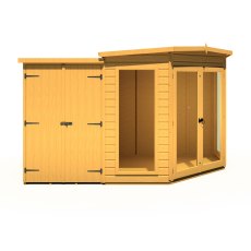 7x11 Shire Barclay Corner Summerhouse with Side Shed - isolated front view, doors closed