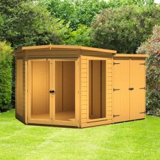 7x11 Shire Barclay Corner Summerhouse with Side Shed - lifestyle doors closed