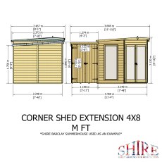 8x12 Shire Barclay Corner Summerhouse With Side Shed - dimensions