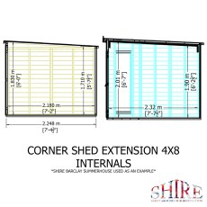 8x12 Shire Barclay Corner Summerhouse With Side Shed - side dimensions