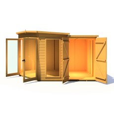 8x12 Shire Barclay Corner Summerhouse with Side Shed - isolated front view, doors open, RHS Shed