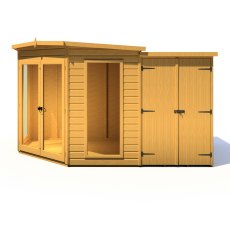 8x12 Shire Barclay Corner Summerhouse with Side Shed - isolated front view, doors closed - RHS Shed