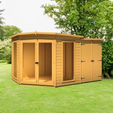8x12 Shire Barclay Corner Summerhouse with Side Shed - lifestyle with doors closed