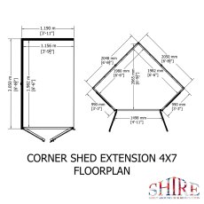 7x11 Shire Hampton Premium Corner Summerhouse with Side Shed - footprint