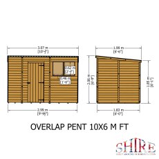 10 X 6 Shire Overlap Pent Shed - Dimensions