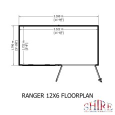 12x6 Shire Ranger Premium Pent Shed With Double Doors - footprint