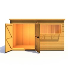 12x6 Shire Ranger Premium Pent Shed With Double Doors - isolated front view - doors open