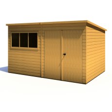 12x8 Shire Ranger Premium Pent Shed With Double Doors - isolated angle view - doors closed