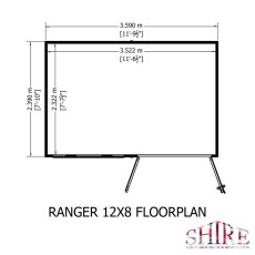 12x8 Shire Ranger Premium Pent Shed With Double Doors - footprint