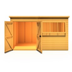 12x8 Shire Ranger Premium Pent Shed With Double Doors - isolated front view - doors open