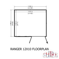 12x10 Shire Ranger Premium Pent Shed With Double Doors - footprint