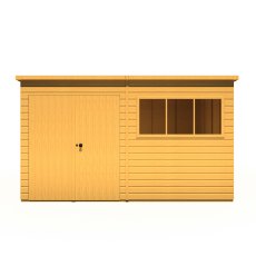 12x10 Shire Ranger Premium Pent Shed With Double Doors - isolated front view, doors closed