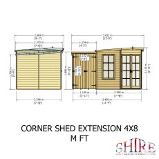 8x12 Shire Hampton Premium Corner Summerhouse with Side Shed - dimensions