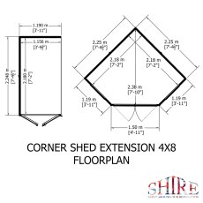 8x12 Shire Hampton Premium Corner Summerhouse with Side Shed - footprint