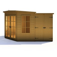 8x12 Shire Hampton Premium Corner Summerhouse with Side Shed - isolated front view, doors closed