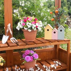 6 x 4 Shire Holkham Wooden Greenhouse - close up - bench