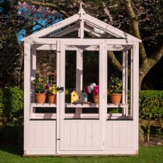 6x4 Shire Holkham Wooden Greenhouse - in situ, front view