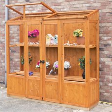 7x3 Shire Holme Wooden Mini Greenhouse - in situ - doors closed - slight side view