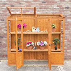 7x3 Shire Holme Wooden Mini Greenhouse - in situ - doors open