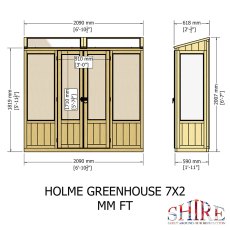 7x3 Shire Holme Wooden Mini Greenhouse - dimensions
