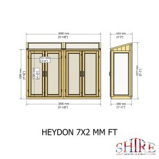 7x2 Shire Heydon Wooden Mini Greenhouse - dimensions