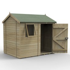 8x6 Forest Timberdale Tongue and Groove Reverse Apex Shed - isolated angle view, doors open