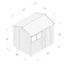 Technical line drawing of Timberdale Reverse Apex Shed 8x6 with dimensions