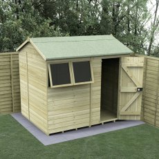 Forest Timberdale 8x6 reverse apex wooden shed with offset doors and front windows