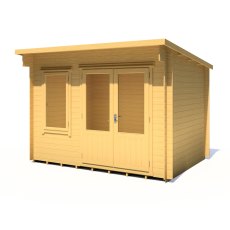 8x11G Shire Edgefield Pent Log Cabin in 19mm Logs - isolated angle view, doors closed