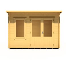 8x11G Shire Edgefield Pent Log Cabin in 19mm Logs - isolated front view, doors closed