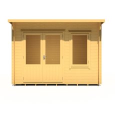 8x11G Shire Edgefield Pent Log Cabin in 19mm Logs - isolated front view, doors closed, LHS door
