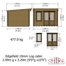 10Gx11G Shire Edgefield Pent Log Cabin (19mm Logs) - dimensions