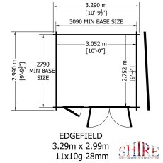 10Gx11G Shire Edgefield Pent Log Cabin (19mm Logs) - footprint