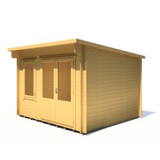 10Gx11G Shire Edgefield Pent Log Cabin (19mm Logs) - isolated angle view, doors closed