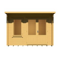 10Gx11G Shire Edgefield Pent Log Cabin (19mm Logs) - isolated front view, doors closed