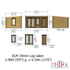 10Gx14 Shire Elm Log Cabin with Side Shed in 19mm Logs - dimensions