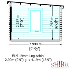 10Gx14 Shire Elm Log Cabin with Side Shed in 19mm Logs - side dimensions