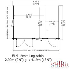 10Gx14 Shire Elm Log Cabin with Side Shed in 19mm Logs - footprint