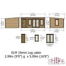 10Gx17 Shire Elm Pent Log Cabin with Side Storage (19mm Logs) - dimensions