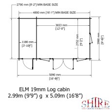 10Gx17 Shire Elm Pent Log Cabin with Side Storage (19mm Logs) - footprint