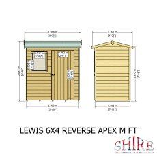 6x4 Shire Lewis Premium Reverse Apex Shed Door In Right Hand Side - dimensions