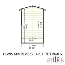 6x4 Shire Lewis Professional Reverse Apex Shed Door In Right Hand Side - side dimensions