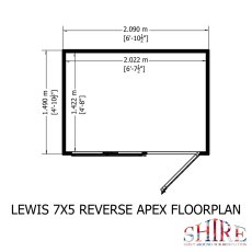 7x5 Shire Lewis Premium Reverse Apex Shed Door in Right Hand Side - footprint