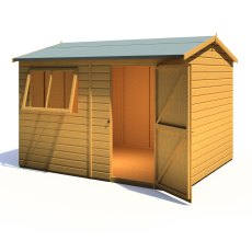 10x8 Shire Lewis Professional Reverse Apex Shed Door In Right Hand Side - isolated angle view, doors open
