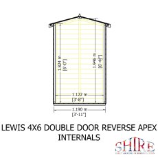 4x6 Shire Lewis Professional Reverse Apex Shed - side dimensions