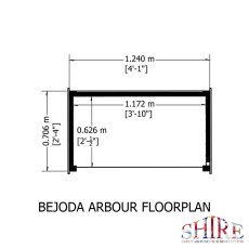 Floorplan schematic illustrating base dimensions and footprint for the Shire Bejoda garden bench arbour.