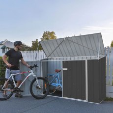 7'5x2'5 Mercia Absco Metal Bike Shed in Woodland Grey - showing bikes insitu